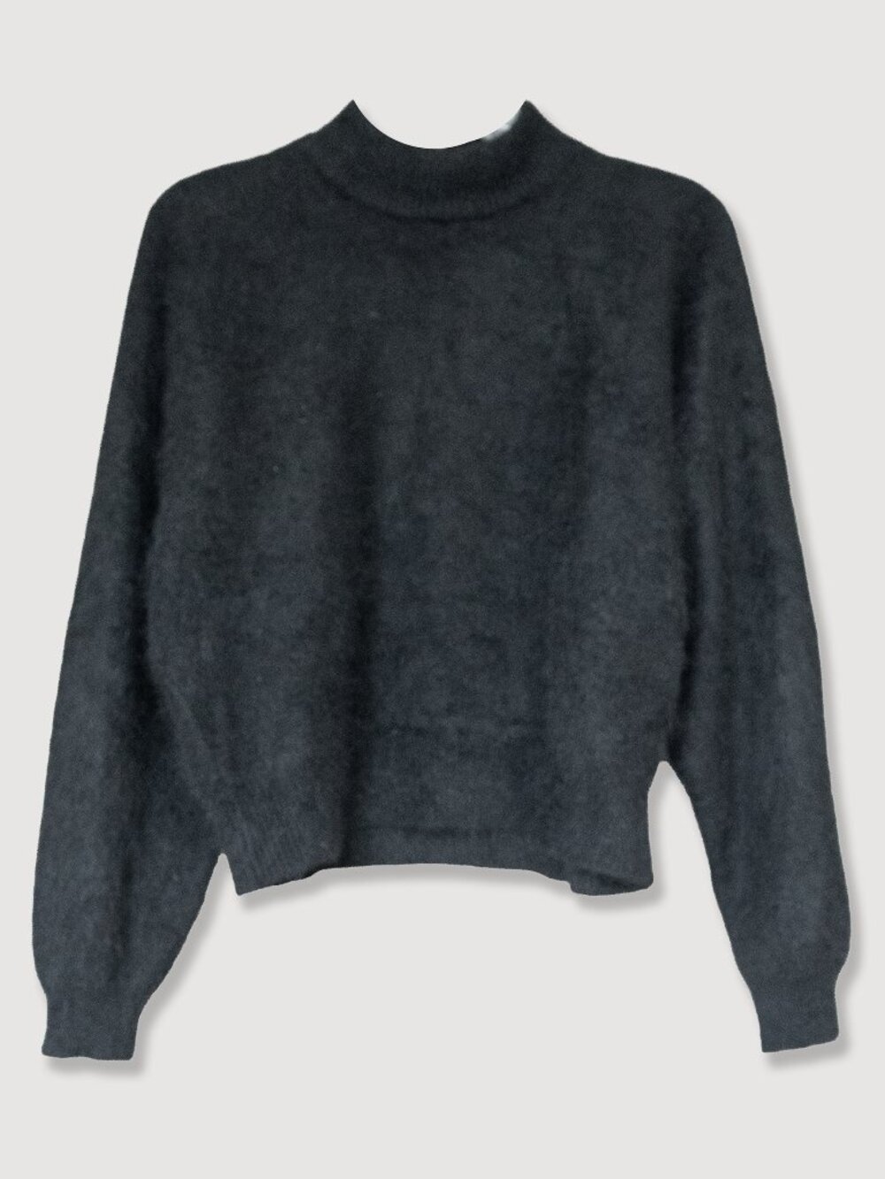 Vintage Classic Black Lambswool Sweater Angora Blend Fuzzy Mock Neck Dolman